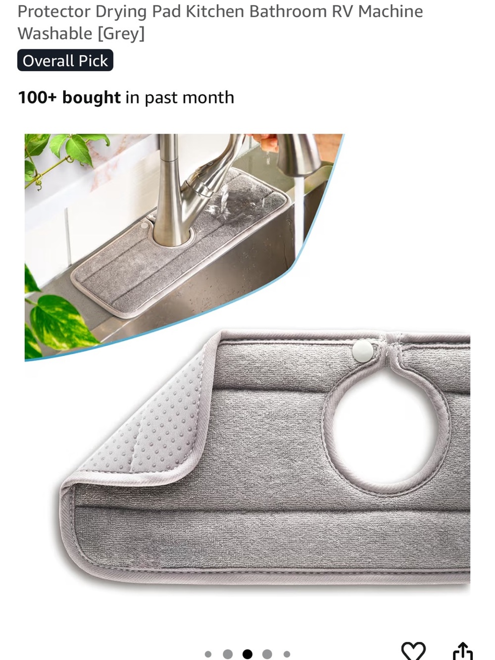 Grey Sink Drying Pad with Faucet Cutout - Home (size: 9 inch)